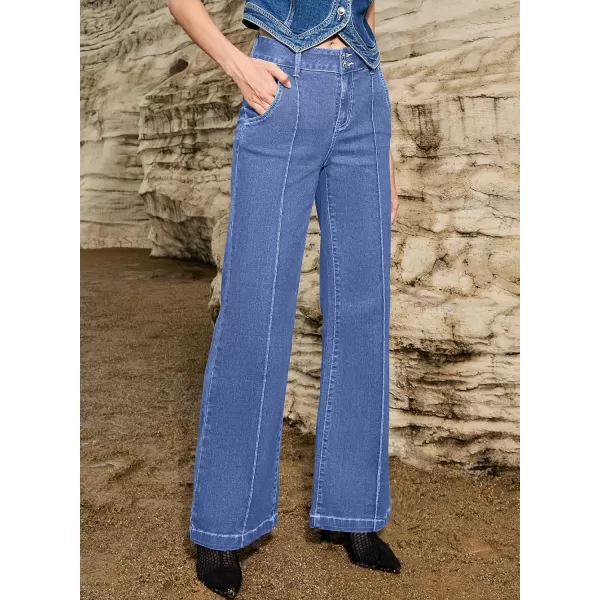 Sidefeel Womens Wide Leg Jeans Casual Baggy High Waisted Stretch Denim PantsSky Blue