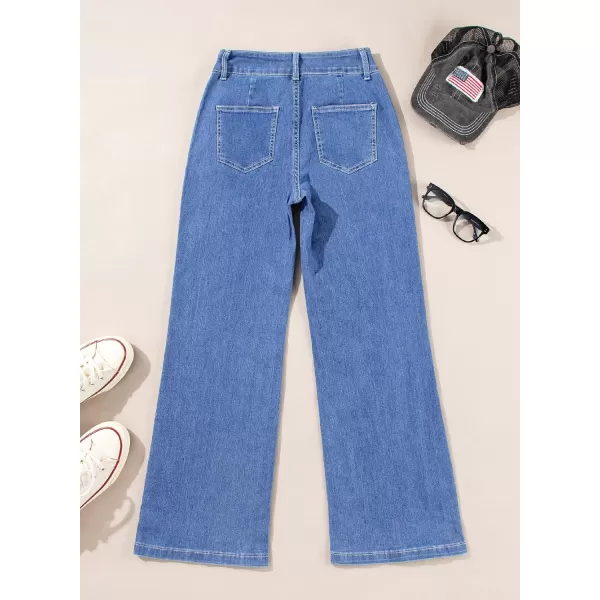 Sidefeel Womens Wide Leg Jeans Casual Baggy High Waisted Stretch Denim PantsSky Blue