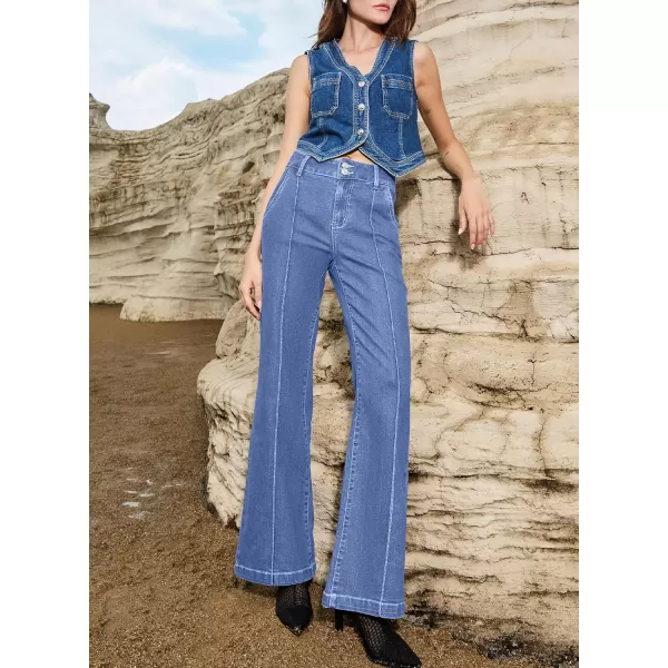 Sidefeel Womens Wide Leg Jeans Casual Baggy High Waisted Stretch Denim PantsSky Blue