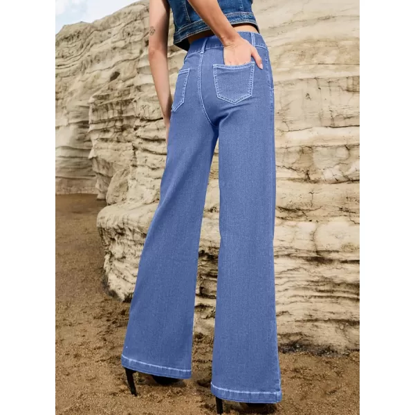 Sidefeel Womens Wide Leg Jeans Casual Baggy High Waisted Stretch Denim PantsSky Blue