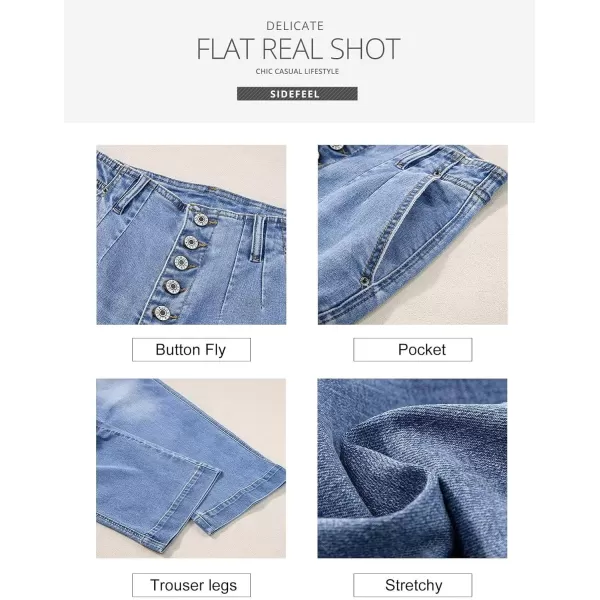 Sidefeel Womens Wide Leg Jeans High Waisted Button Fly Stretchy Straight Legs Denim PantsBlack
