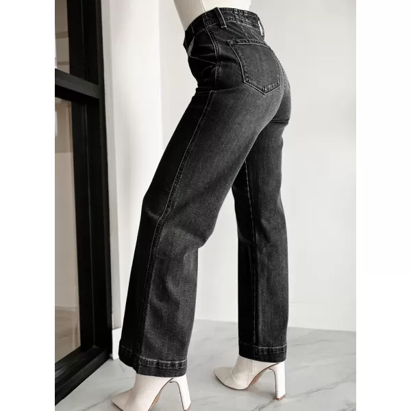 Sidefeel Womens Wide Leg Jeans High Waisted Button Fly Stretchy Straight Legs Denim PantsBlack