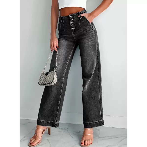 Sidefeel Womens Wide Leg Jeans High Waisted Button Fly Stretchy Straight Legs Denim PantsBlack