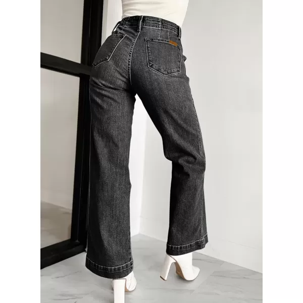 Sidefeel Womens Wide Leg Jeans High Waisted Button Fly Stretchy Straight Legs Denim PantsBlack
