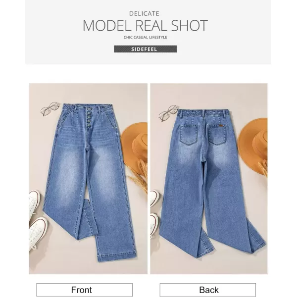 Sidefeel Womens Wide Leg Jeans High Waisted Button Fly Stretchy Straight Legs Denim PantsBlack