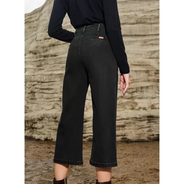 Sidefeel Womens Wide Leg Jeans High Waisted Stretchy Capri Pants Loose Denim PantsBlack