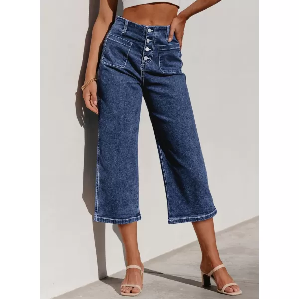 Sidefeel Womens Wide Leg Jeans High Waisted Stretchy Capri Pants Loose Denim PantsDark Blue