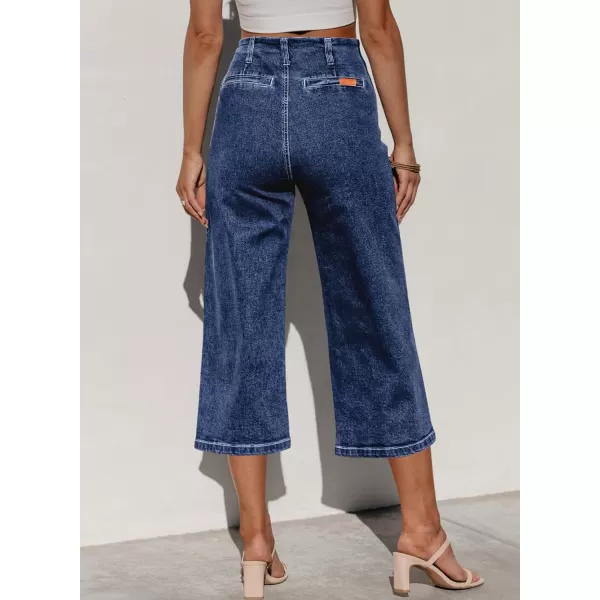 Sidefeel Womens Wide Leg Jeans High Waisted Stretchy Capri Pants Loose Denim PantsDark Blue