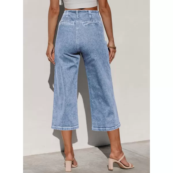 Sidefeel Womens Wide Leg Jeans High Waisted Stretchy Capri Pants Loose Denim PantsIceland Blue