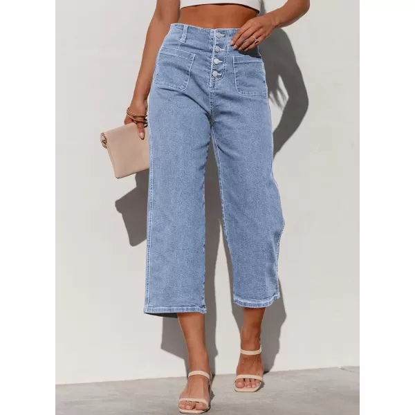 Sidefeel Womens Wide Leg Jeans High Waisted Stretchy Capri Pants Loose Denim PantsIceland Blue