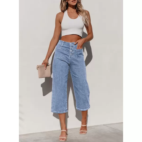 Sidefeel Womens Wide Leg Jeans High Waisted Stretchy Capri Pants Loose Denim PantsIceland Blue