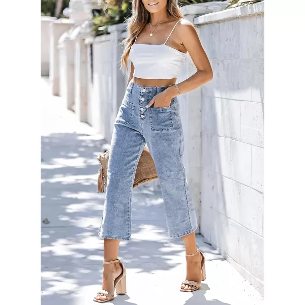 Sidefeel Womens Wide Leg Jeans High Waisted Stretchy Capri Pants Loose Denim PantsIceland Blue