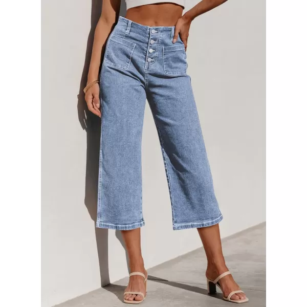 Sidefeel Womens Wide Leg Jeans High Waisted Stretchy Capri Pants Loose Denim PantsIceland Blue