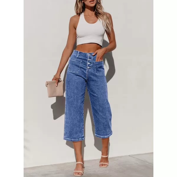 Sidefeel Womens Wide Leg Jeans High Waisted Stretchy Capri Pants Loose Denim PantsLight Blue