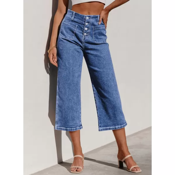 Sidefeel Womens Wide Leg Jeans High Waisted Stretchy Capri Pants Loose Denim PantsLight Blue