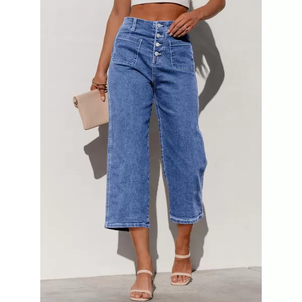 Sidefeel Womens Wide Leg Jeans High Waisted Stretchy Capri Pants Loose Denim PantsLight Blue