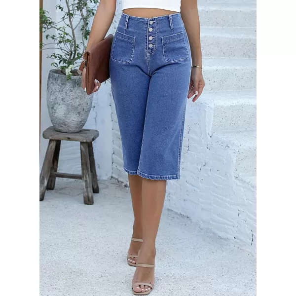 Sidefeel Womens Wide Leg Jeans High Waisted Stretchy Capri Pants Loose Denim PantsLight Blue