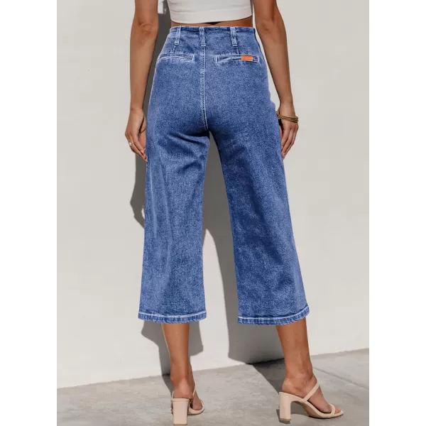 Sidefeel Womens Wide Leg Jeans High Waisted Stretchy Capri Pants Loose Denim PantsLight Blue