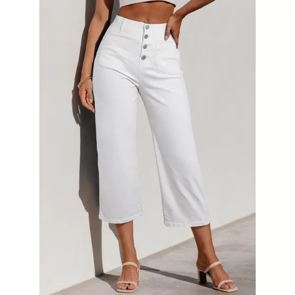 Sidefeel Womens Wide Leg Jeans High Waisted Stretchy Capri Pants Loose Denim PantsWhite