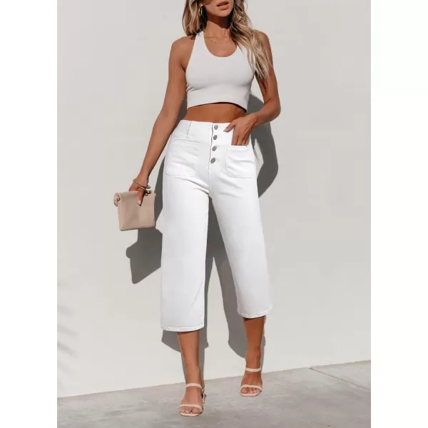 Sidefeel Womens Wide Leg Jeans High Waisted Stretchy Capri Pants Loose Denim PantsWhite