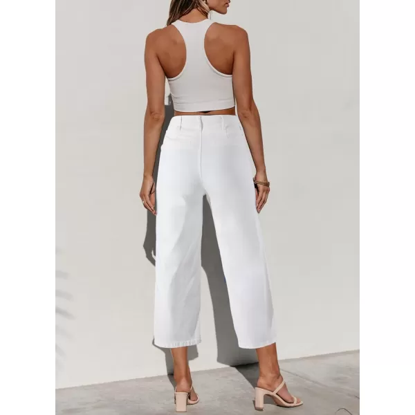 Sidefeel Womens Wide Leg Jeans High Waisted Stretchy Capri Pants Loose Denim PantsWhite