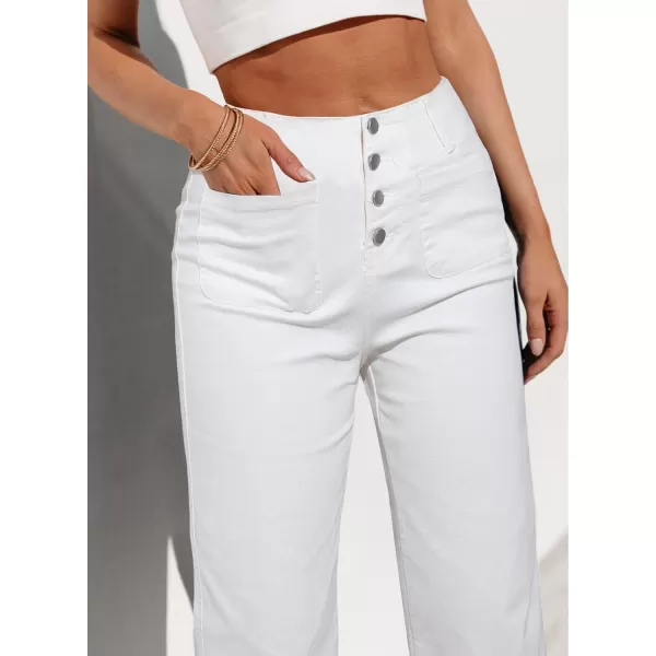 Sidefeel Womens Wide Leg Jeans High Waisted Stretchy Capri Pants Loose Denim PantsWhite