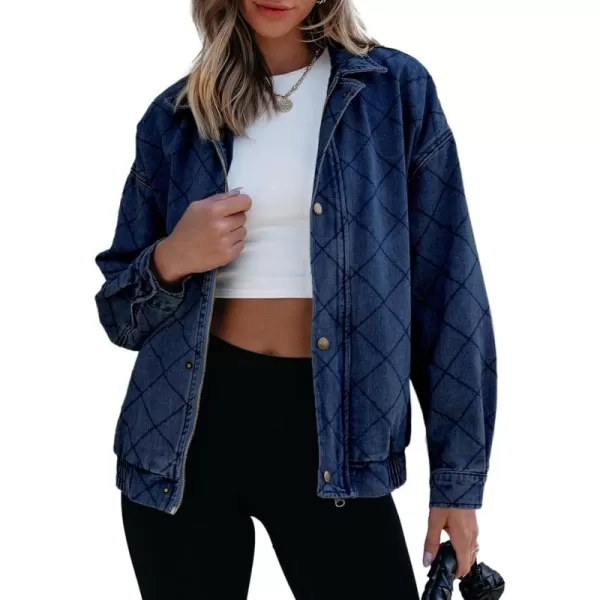 Sidefeel Womens Denim Jeans Jacket Long Sleeve Overszied Jean Coat Boyfriend Fall Outfit 2024 TrendyDark Blue