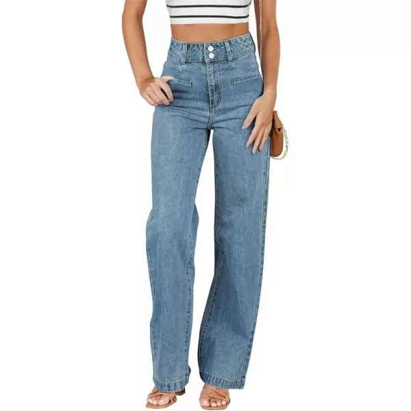 Sidefeel Womens Jeans High Waisted Straight Leg Stretchy Jeans Trendy Welt Pockets Loose Wide Leg Ankle Denim PantsVintage Blue