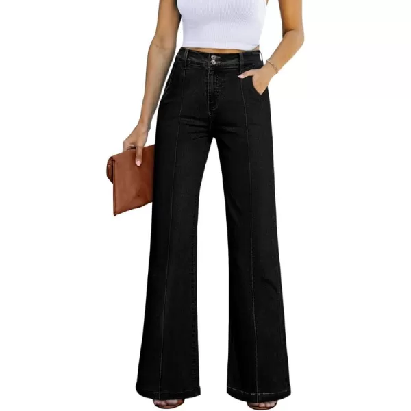 Sidefeel Womens Wide Leg Jeans Casual Baggy High Waisted Stretch Denim PantsBlack