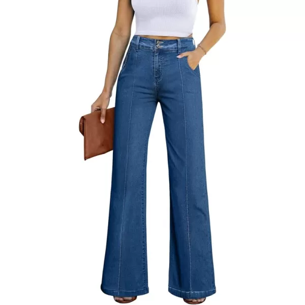 Sidefeel Womens Wide Leg Jeans Casual Baggy High Waisted Stretch Denim PantsBlue