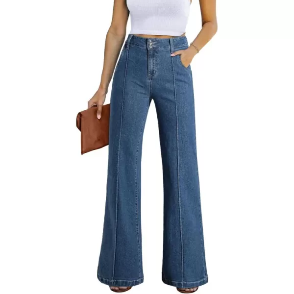 Sidefeel Womens Wide Leg Jeans Casual Baggy High Waisted Stretch Denim PantsBluing