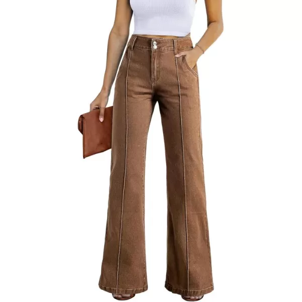 Sidefeel Womens Wide Leg Jeans Casual Baggy High Waisted Stretch Denim PantsBrown