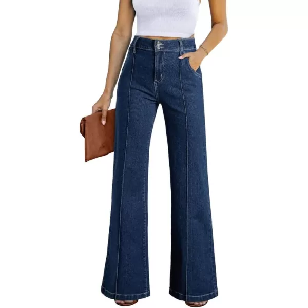 Sidefeel Womens Wide Leg Jeans Casual Baggy High Waisted Stretch Denim PantsDeep Blue