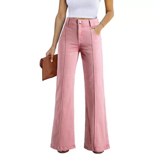 Sidefeel Womens Wide Leg Jeans Casual Baggy High Waisted Stretch Denim PantsPink