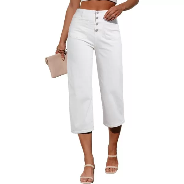 Sidefeel Womens Wide Leg Jeans High Waisted Stretchy Capri Pants Loose Denim PantsWhite