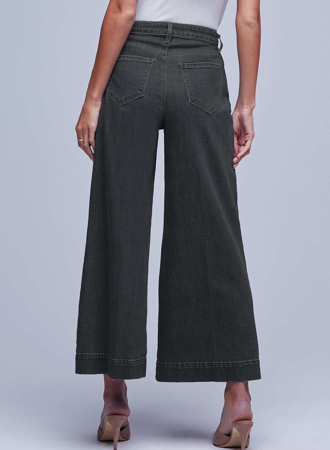 Sidefeel Womens Wide Leg Jeans High Waisted Stretchy Barrel Denim PantsBlack