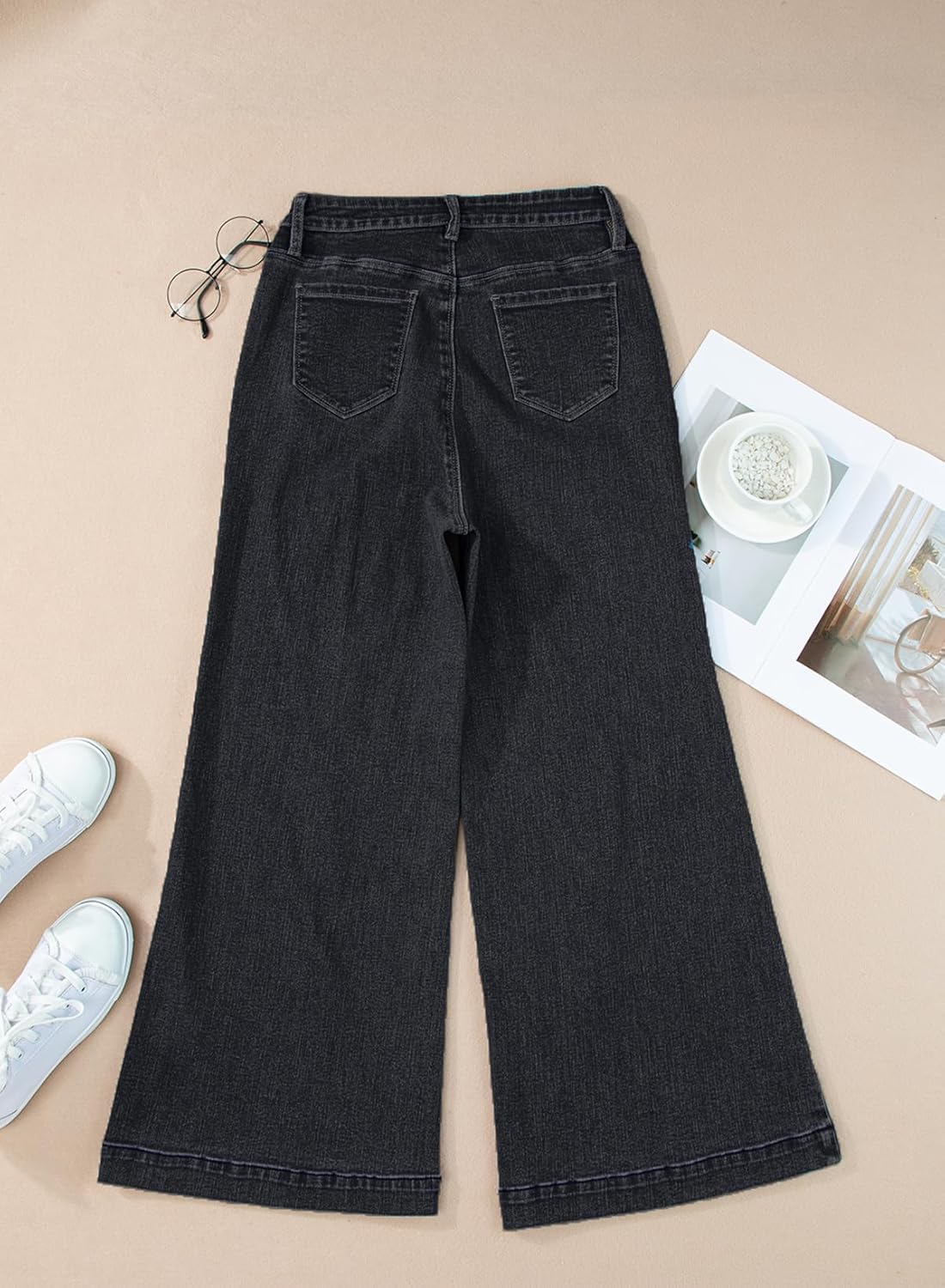 Sidefeel Womens Wide Leg Jeans High Waisted Stretchy Barrel Denim PantsBlack