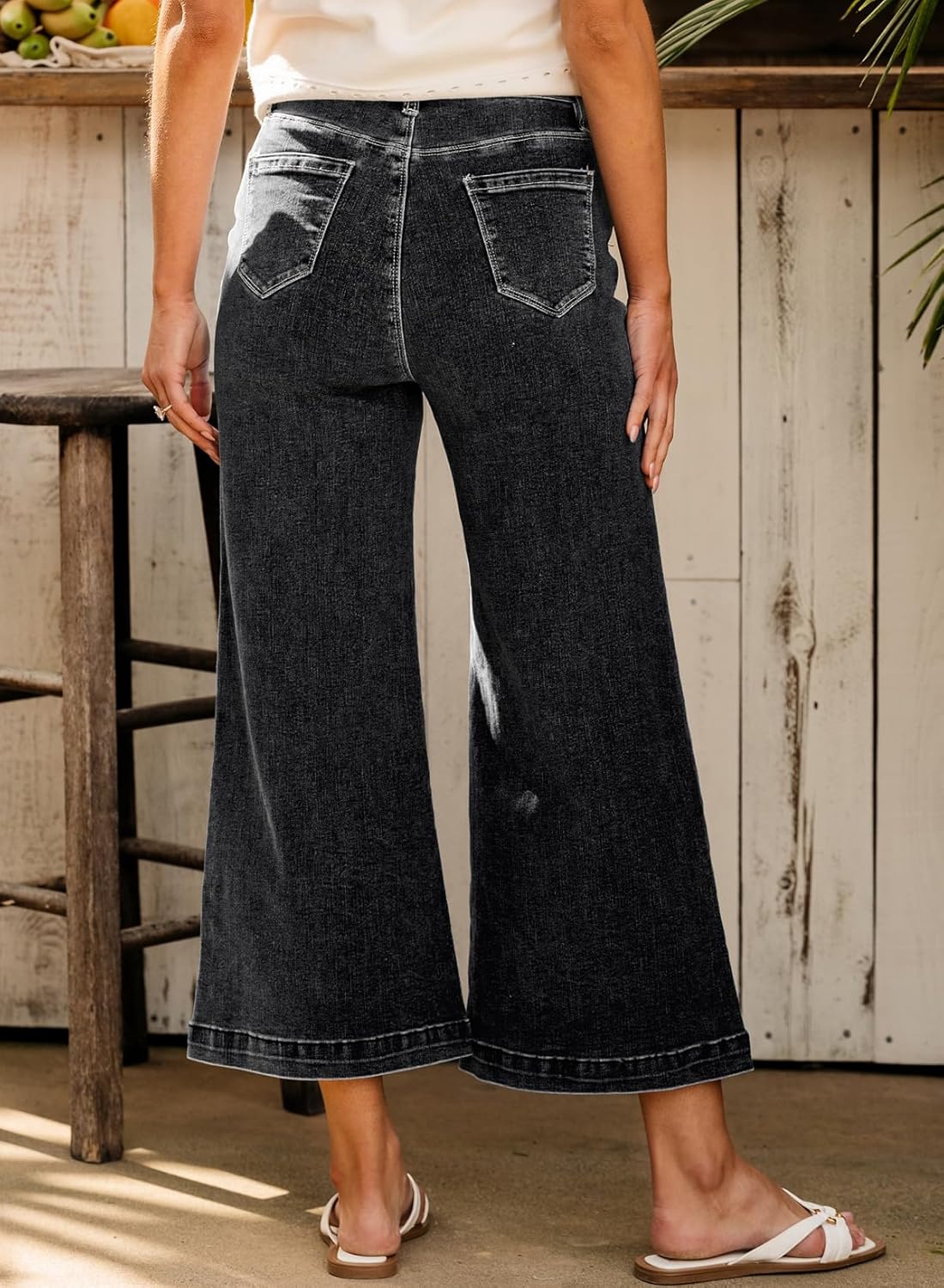 Sidefeel Womens Wide Leg Jeans High Waisted Stretchy Barrel Denim PantsBlack