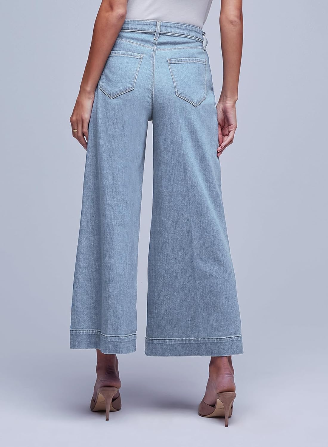 Sidefeel Womens Wide Leg Jeans High Waisted Stretchy Barrel Denim PantsLight Blue