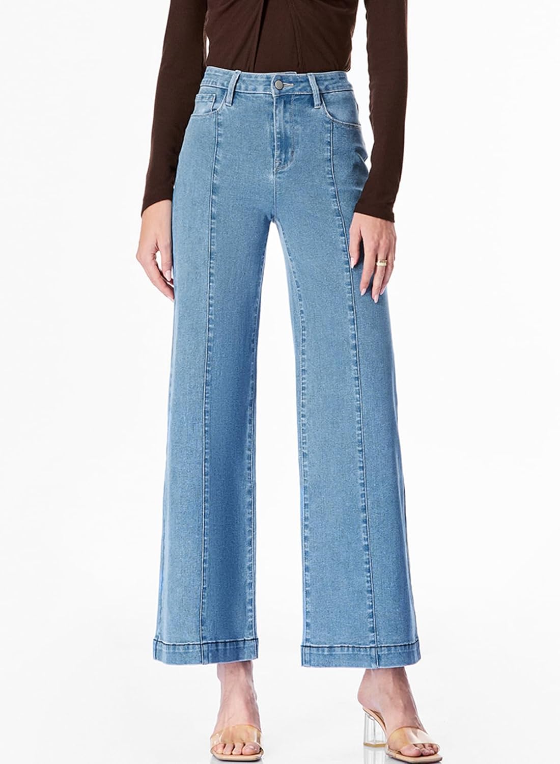 Sidefeel Womens Wide Leg Jeans High Waisted Stretchy Barrel Denim PantsSky Blue