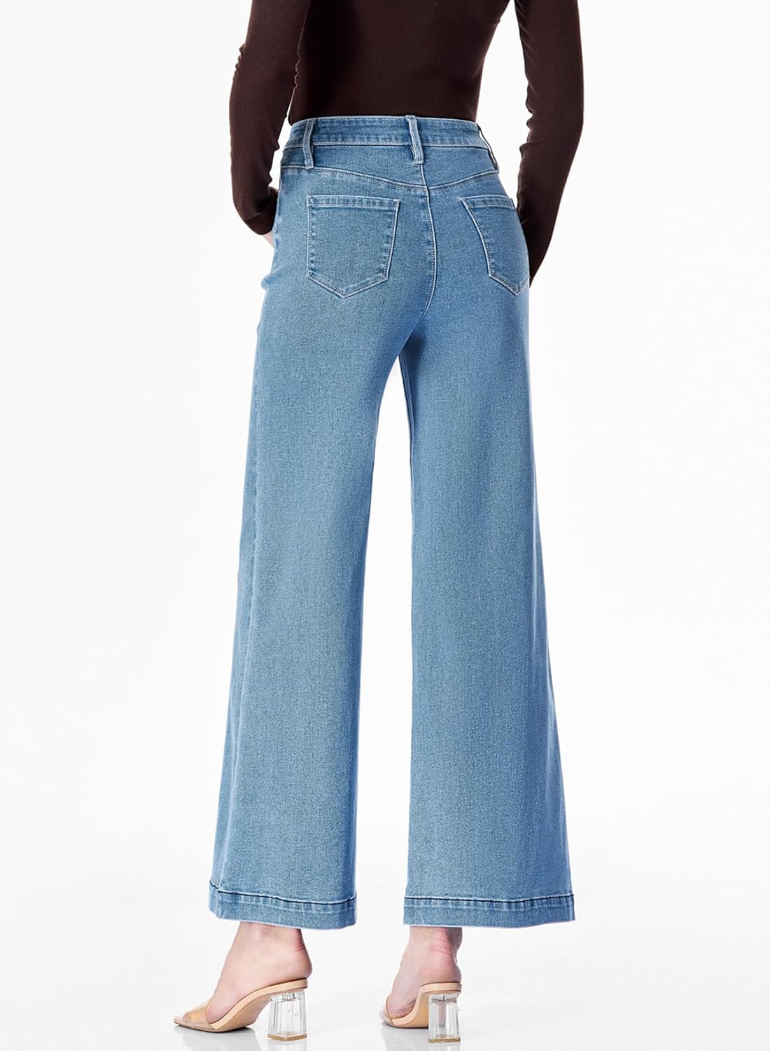 Sidefeel Womens Wide Leg Jeans High Waisted Stretchy Barrel Denim PantsSky Blue