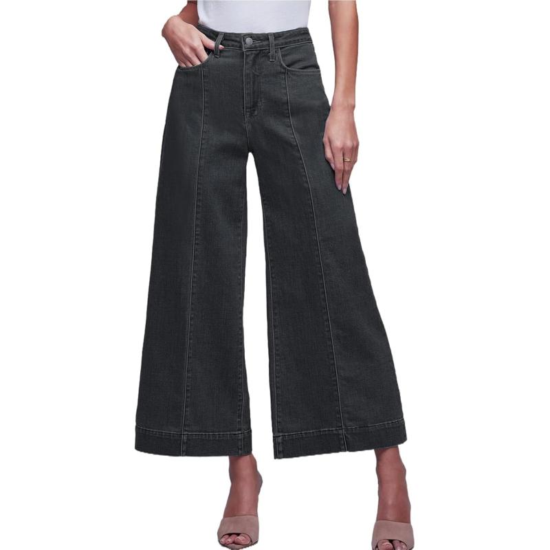Sidefeel Womens Wide Leg Jeans High Waisted Stretchy Barrel Denim PantsBlack