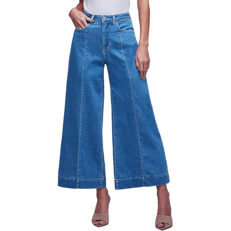 Sidefeel Womens Wide Leg Jeans High Waisted Stretchy Barrel Denim PantsBlue