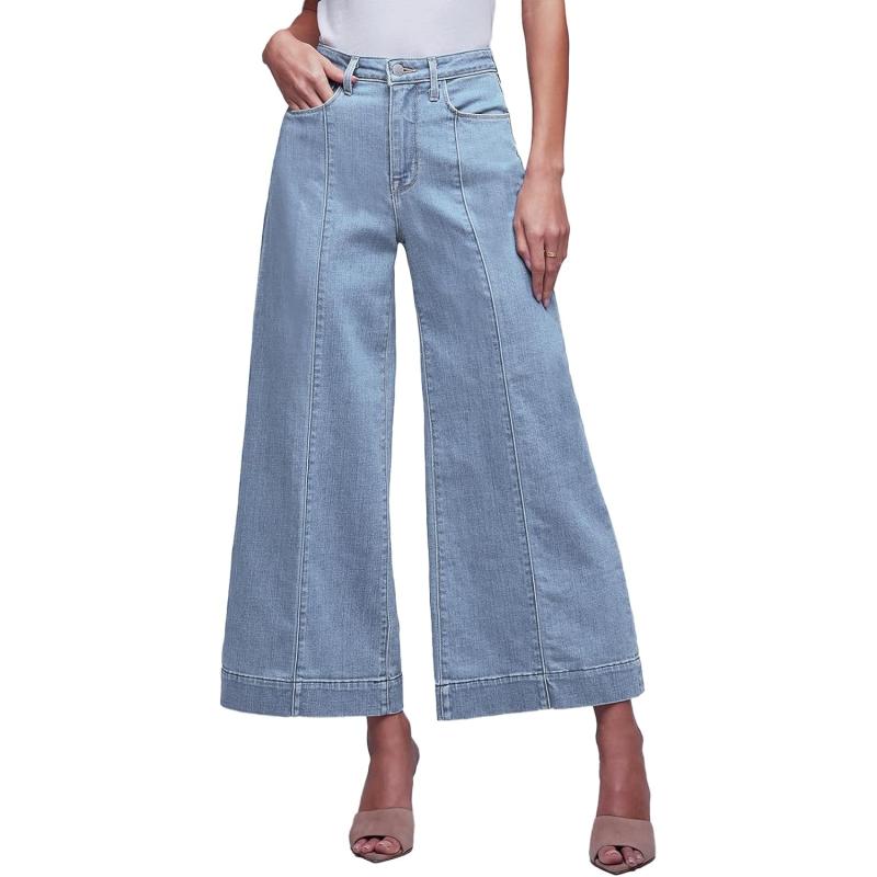 Sidefeel Womens Wide Leg Jeans High Waisted Stretchy Barrel Denim PantsLight Blue