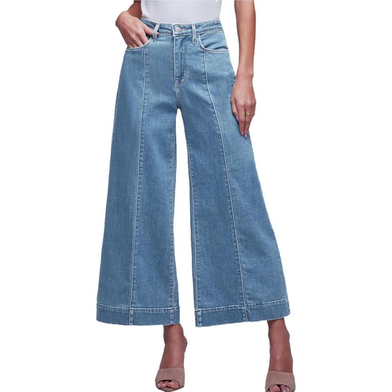 Sidefeel Womens Wide Leg Jeans High Waisted Stretchy Barrel Denim PantsSky Blue