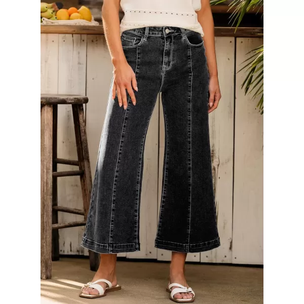 Sidefeel Womens Wide Leg Jeans High Waisted Stretchy Barrel Denim PantsBlack