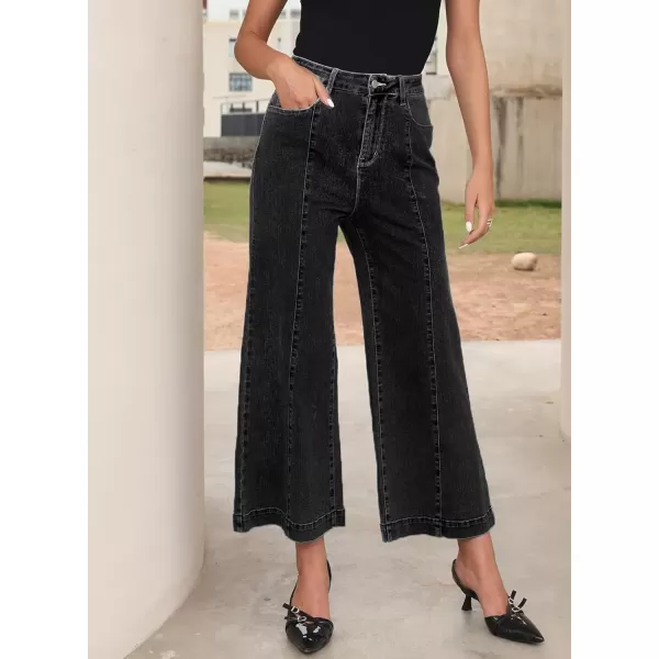Sidefeel Womens Wide Leg Jeans High Waisted Stretchy Barrel Denim PantsBlack