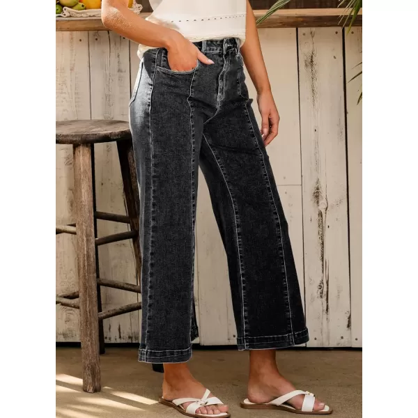 Sidefeel Womens Wide Leg Jeans High Waisted Stretchy Barrel Denim PantsBlack