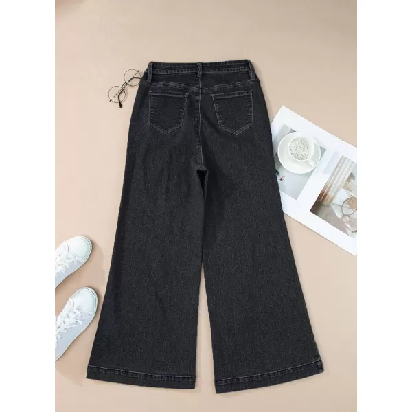 Sidefeel Womens Wide Leg Jeans High Waisted Stretchy Barrel Denim PantsBlack