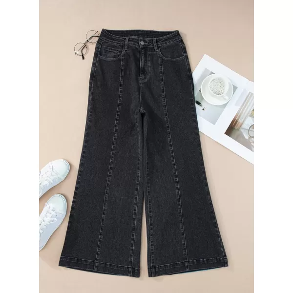 Sidefeel Womens Wide Leg Jeans High Waisted Stretchy Barrel Denim PantsBlack